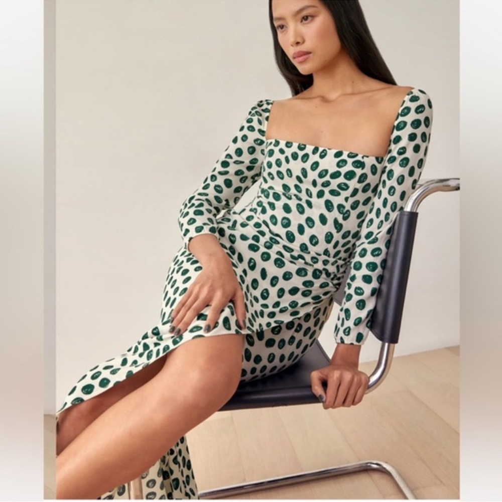 REFORMATION Hilda Dress green and white dots size 4 EUC - Picture 2 of 14